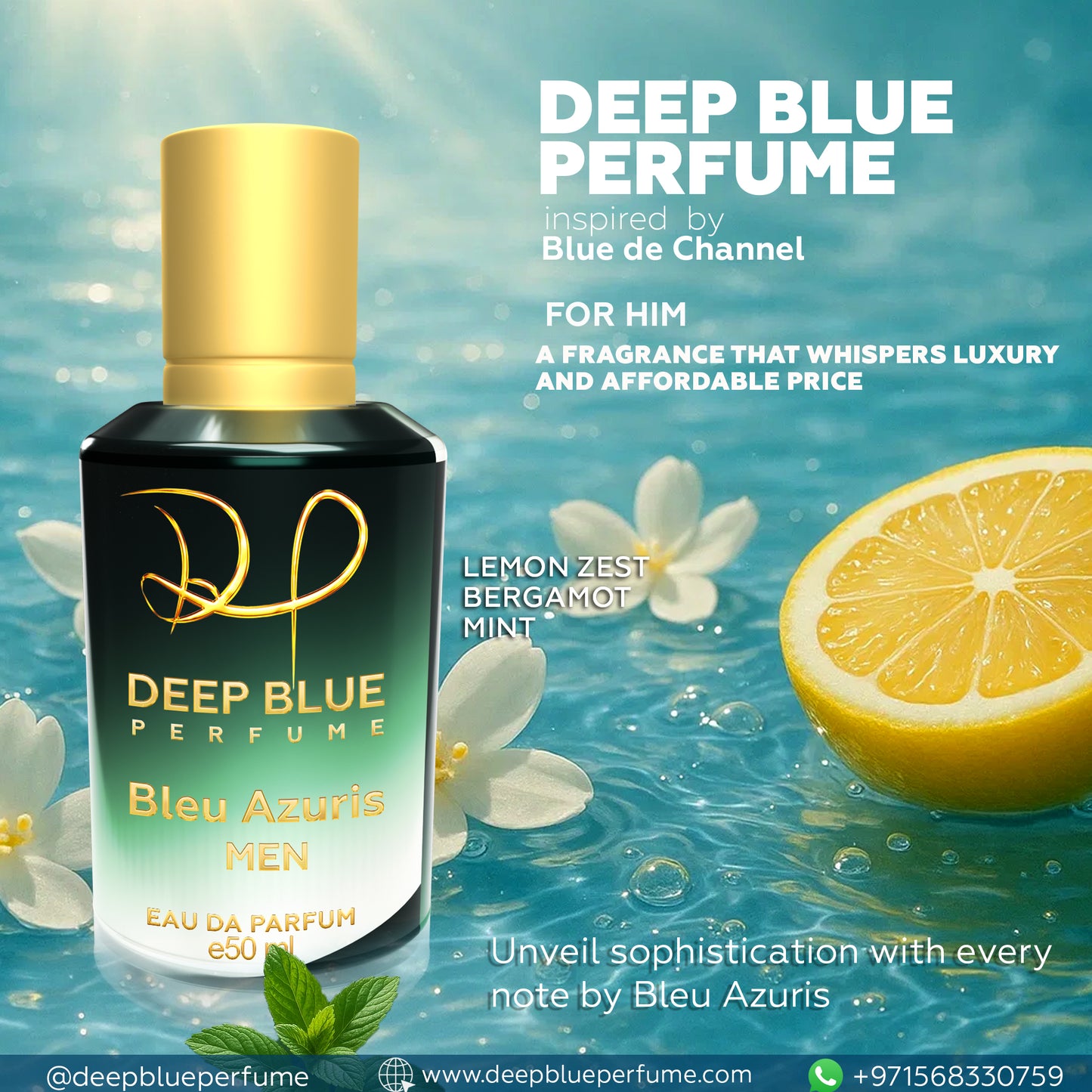 Bleu Azuris perfume for men fresh citrus woody long lasting scent