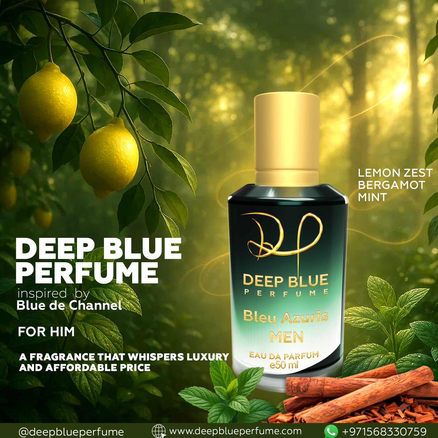 Bleu Azuris EDP fresh citrus woody men’s fragrance bottle