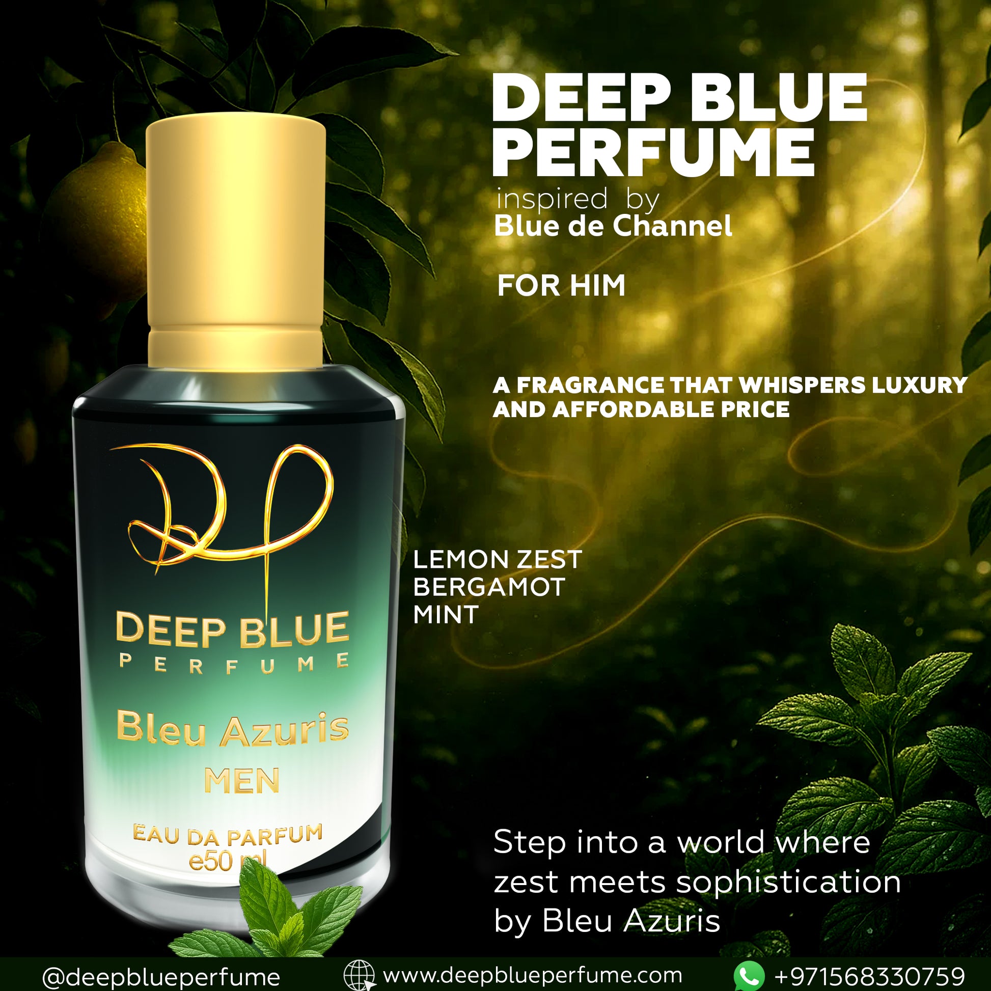 Bleu Azuris luxury men’s fragrance fresh aromatic woody Eau de Parfum