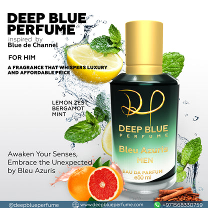 Bleu Azuris men’s EDP long lasting fresh citrus woody fragrance
