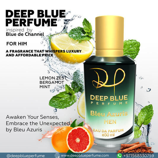 Bleu Azuris men’s EDP long lasting fresh citrus woody fragrance