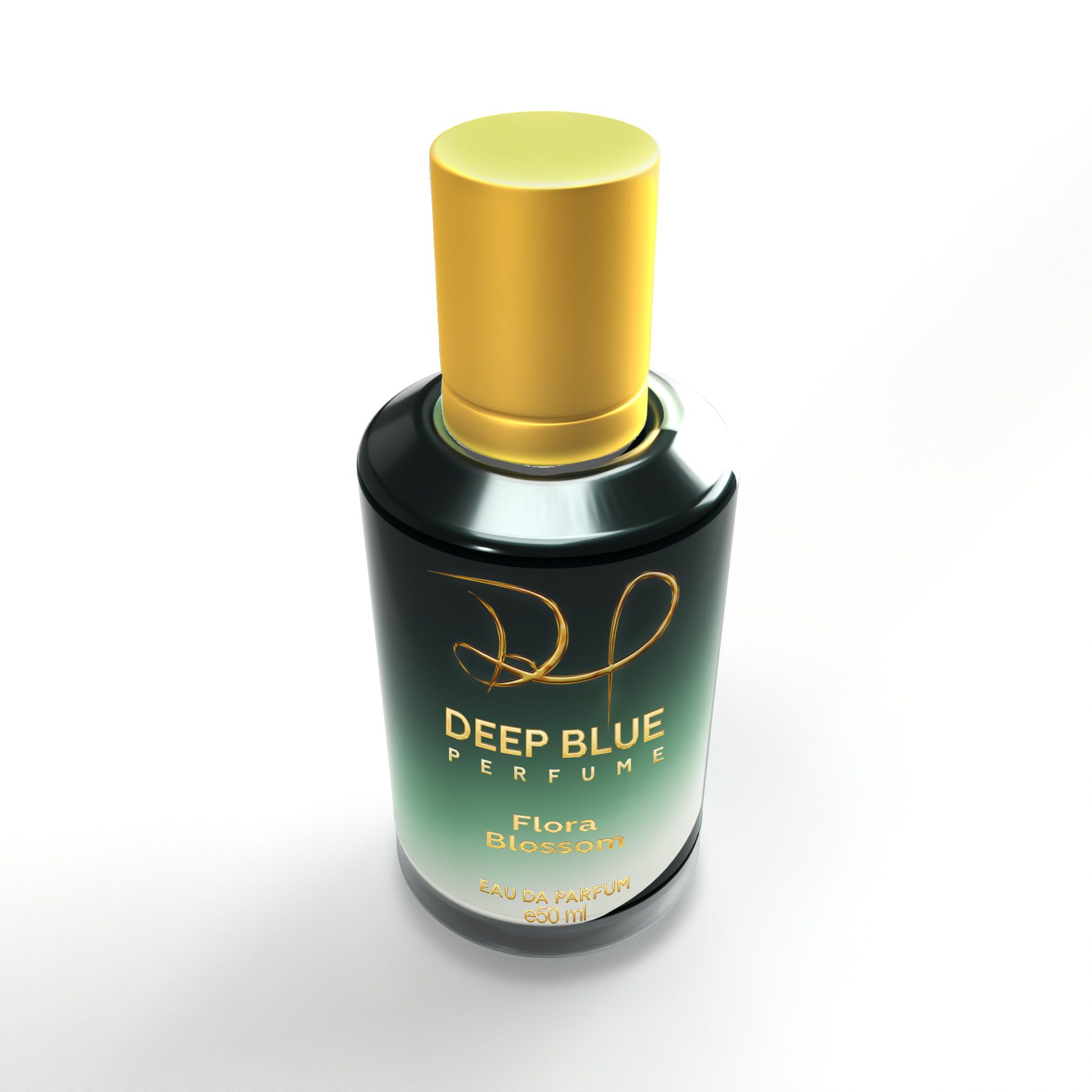 Perfume bottle with yellow cap on a white background