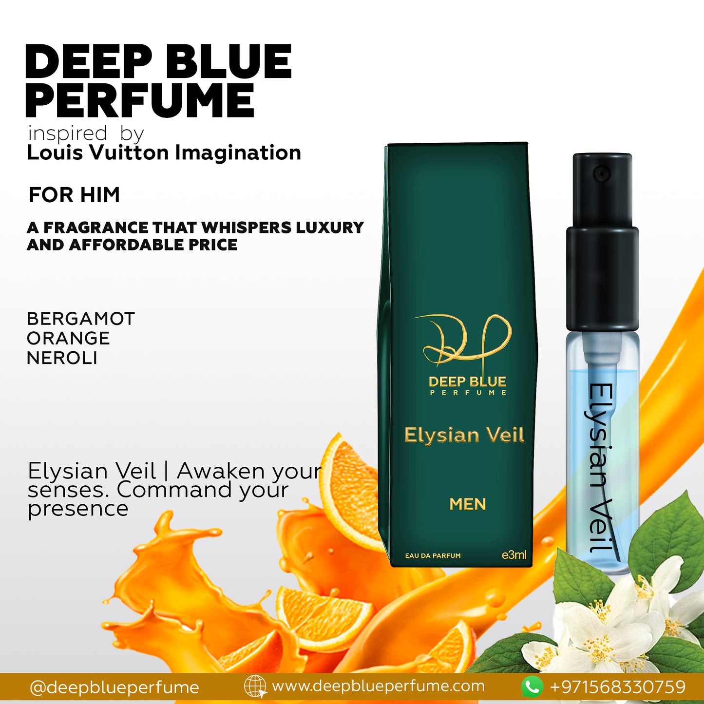 Elysian Veil tester EDP fresh citrus aromatic fragrance bottle