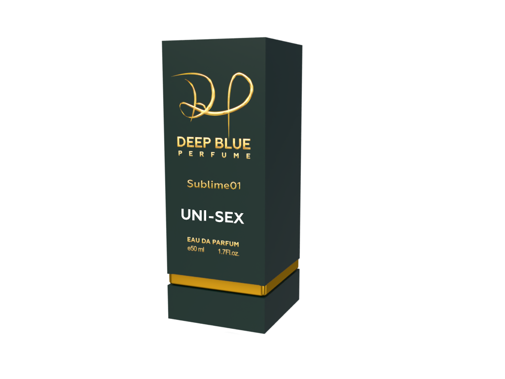 Deep Blue Perfume packaging for women on a white background