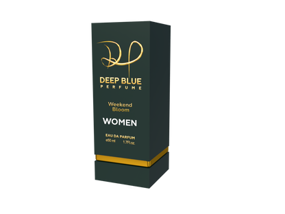 Deep Blue Perfume packaging for women on a white background